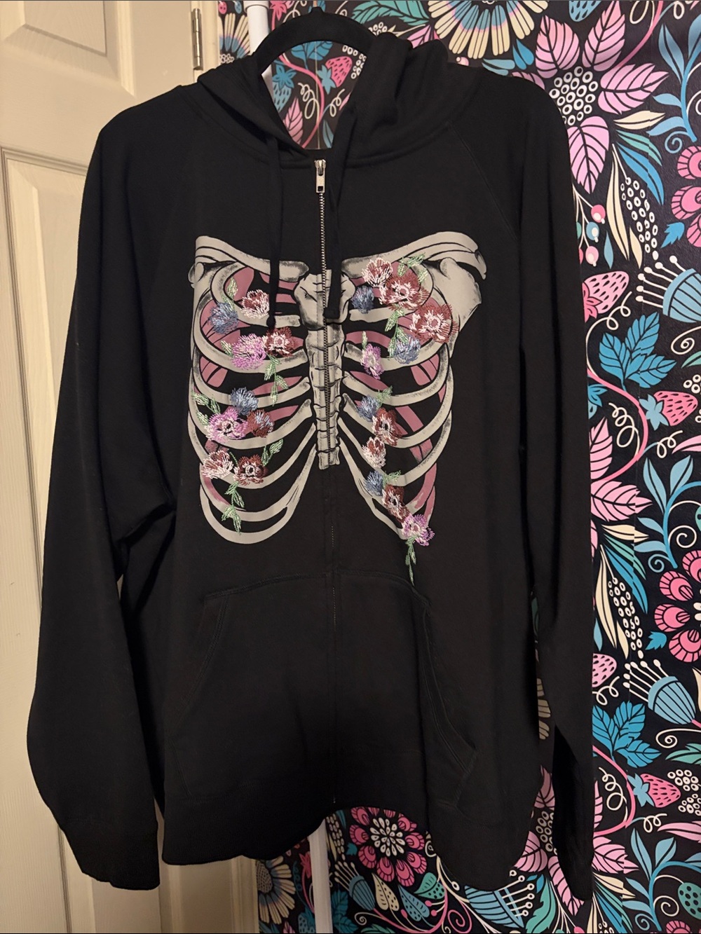 torrid Black Floral Ribcage Zip Hoodie